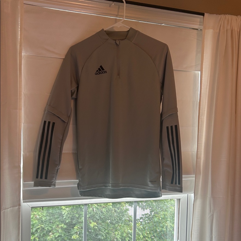 Adidas Boys Light Gray 1/4 Zip Training Top with Black Stripes Sz L